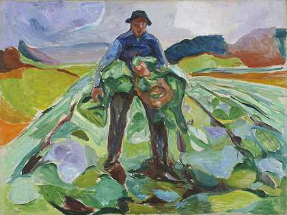 卷心菜地里的男人`Man in the Cabbage Field (1916) by Edvard Munch
