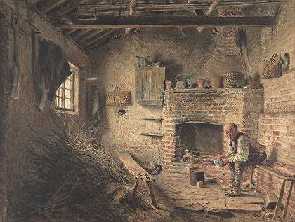 樵夫麦片粥早餐（麦片粥收集者和麦片粥）`The Woodcutters Breakfast (The Faggot Gatherers Meal) (ca. 1832–34) by William Henry Hunt