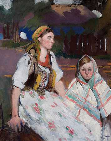 两个农家女孩`Two peasant girls by Włodzimierz Tetmajer
