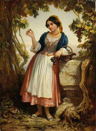 意大利农家女孩`An Italian Peasant Girl (c. 1848) by Dominique Louis Papety