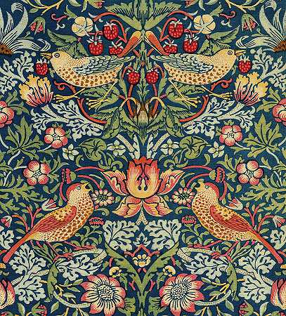 草莓小偷，墙纸`Strawberry Thief, Wallpaper by William Morris