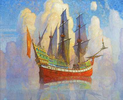 金色帆船`The Golden Galleon by Newell Convers Wyeth