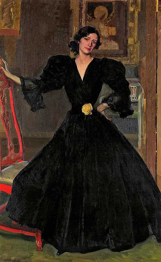黑色的克洛蒂尔德·加西亚·德尔·卡斯蒂略`Clotilde Garcia del Castillo in Black by Joaquin Sorolla