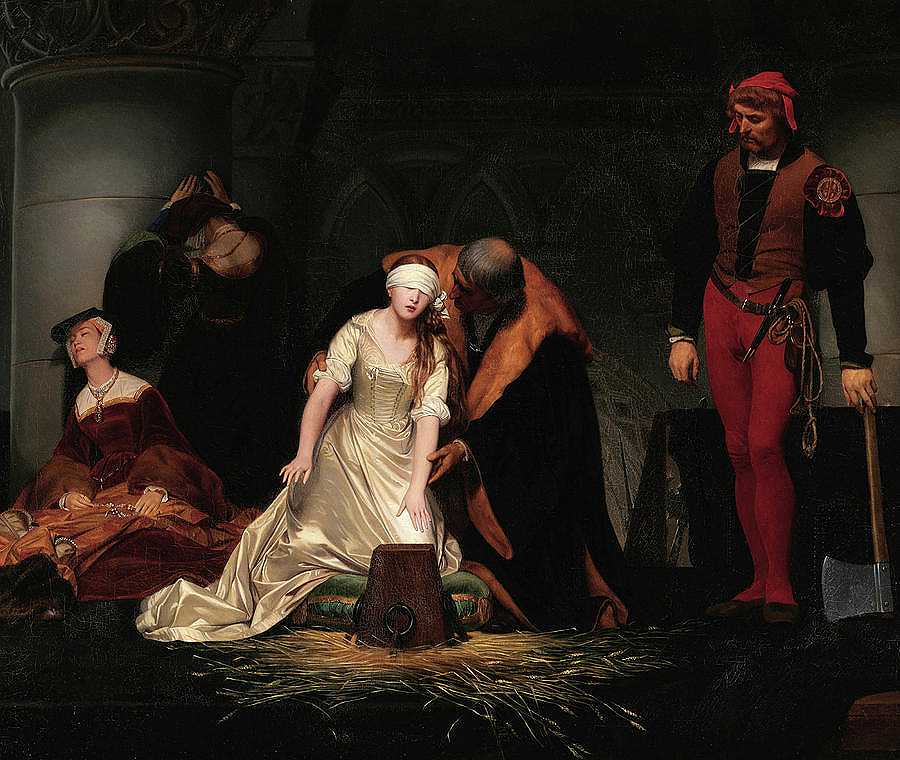 处决简·格雷夫人，格林大厦`The Execution of Lady Jane Grey, Tower Green by Paul Delaroche