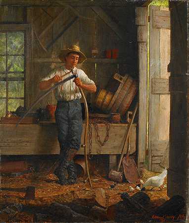 在谷仓里`Inside a Barn (1891) by Enoch Wood Perry