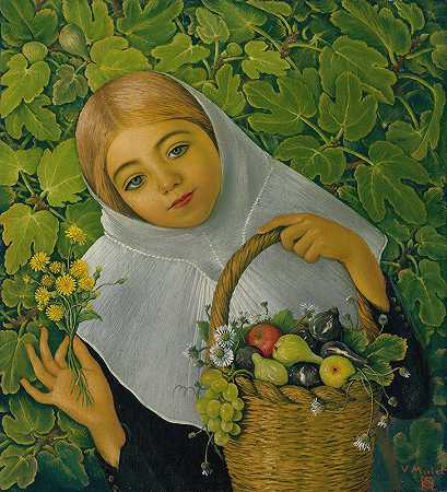 采集水果和鲜花`Gathering Fruit And Flowers by Vincente Mulet y Claver