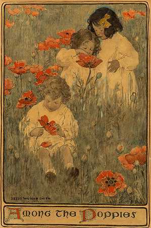 在罂粟花中，花园里的孩子`Among the Poppies, The Child in a Garden (1903) by Jessie Willcox Smith
