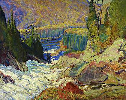 加拿大蒙特利尔河瀑布，1920年`Falls, Montreal River, Canada, 1920 by James Edward Hervey MacDonald
