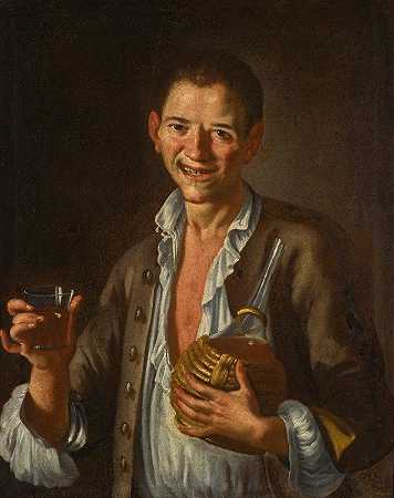 一个男孩大笑的画像`Portrait of a boy laughing by Giuseppe Bonito