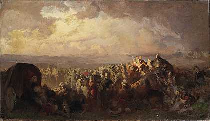 布拉瓦拉之战。学习`The Battle of Bråvalla. Study by August Malmström
