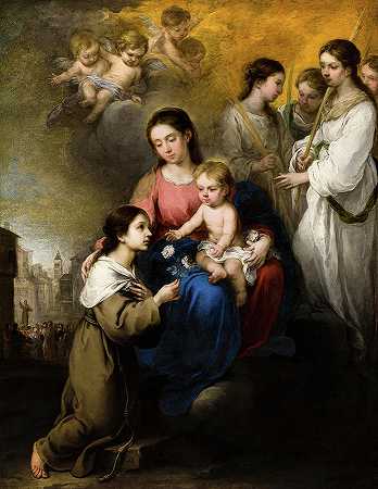 维特博圣罗斯童贞子`Virgin and Child with Saint Rose of Viterbo by Bartolome Esteban Murillo
