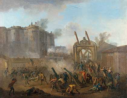 1789年7月14日攻占巴士底狱`La prise de la Bastille, le 14 juillet 1789 (1789) by Jean-Baptiste Lallemand