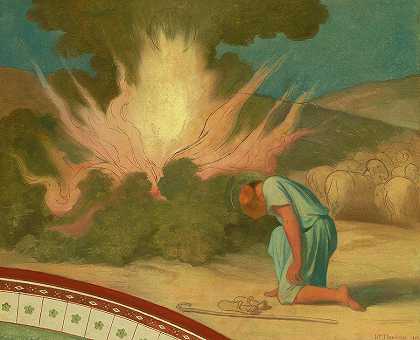 摩西在燃烧的灌木丛前`Moses in front of the Burning Bush by Jean-Hippolyte Flandrin