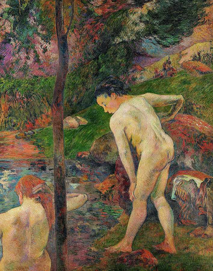 布列塔尼的游泳者`Bather in Brittany by Paul Gauguin