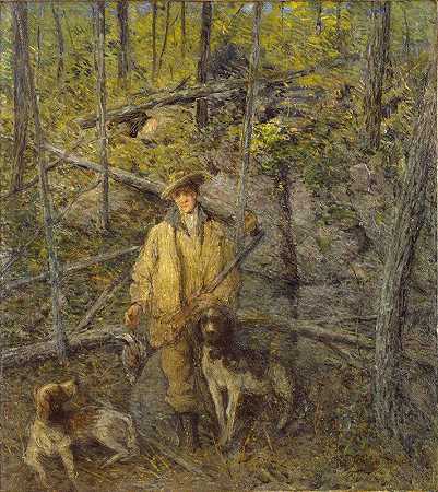 猎人和狗`Hunter and Dogs (1912) by Julian Alden Weir