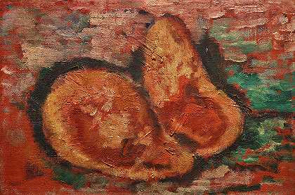 两个梨的静物画`Still Life with Two Pears by Marsden Hartley