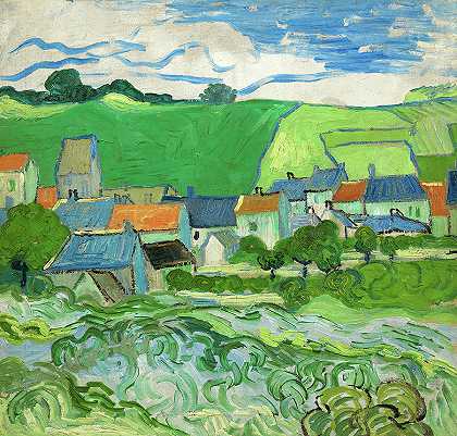 奥弗斯景观，奥弗斯河畔，1890年`View of Auvers, Auvers-sur-Oise, 1890 by Vincent van Gogh