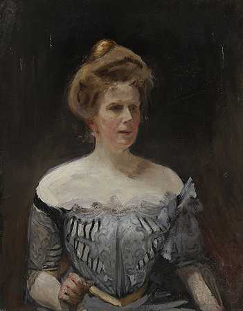斯塔克伯格男爵夫人画像`Portrait of Baroness Stackelberg (1907) by Jan Ciągliński
