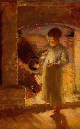 炉边烛光`Fireside Candlelight (1903) by Adam Emory Albright