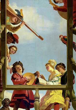 阳台上的音乐组合，1622年`Musical Group on a Balcony, 1622 by Gerrit van Honthorst