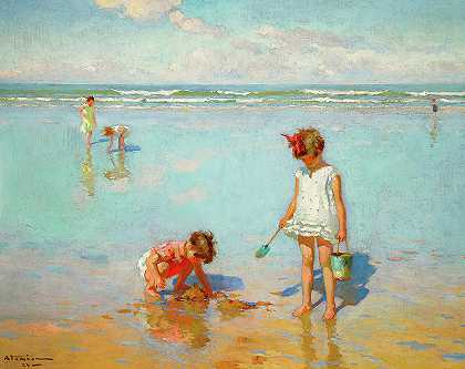 海边的亚美尼亚儿童`Armenian Children by the Sea by Charles Garabed Atamian