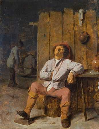 一个睡着的笨蛋`A Boor Asleep (c. 1630 ~ c. 1638) by Adriaen Brouwer