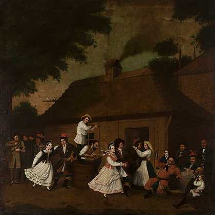 在乡村旅馆前跳舞`Dancing in front of the village inn by Michał Stachowicz