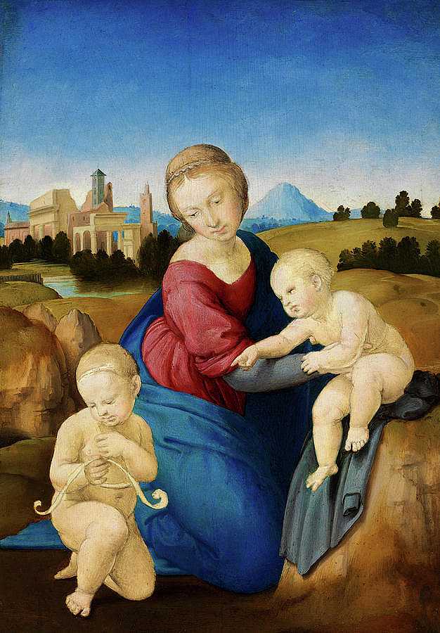 1508年，麦当娜与婴儿圣约翰之子`Madonna and Child with the Infant Saint John, 1508 by Raphael