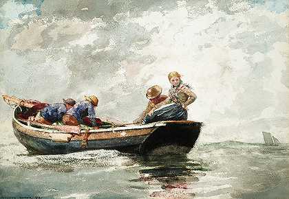 渔夫们穿着多莉`Fisher Folk in a Dory by Winslow Homer