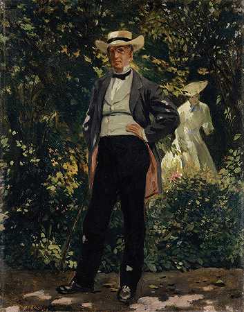 花园中的美国国务卿威廉·H·苏厄德肖像`Portrait of the American Secretary of State William H. Seward in the Garden (1869) by Frank Buchser