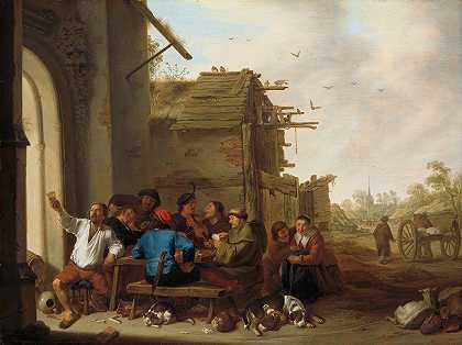 村庄旅馆前的人物`Figures before a Village Inn (1642) by Cornelis Saftleven