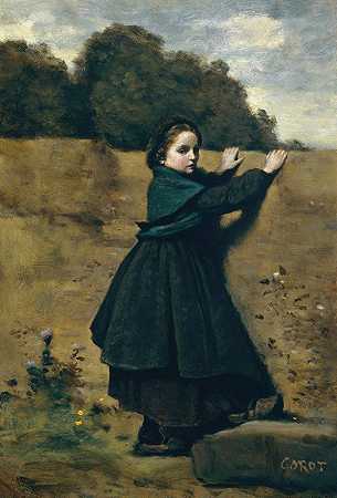 好奇的小女孩`The Curious Little Girl (1860–64) by Jean-Baptiste-Camille Corot