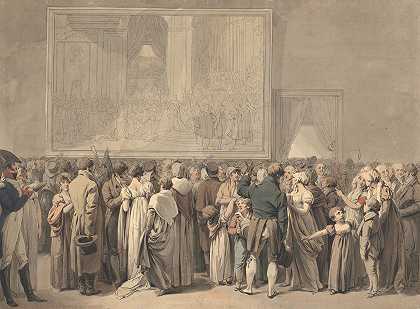 公众在卢浮宫的沙龙里观看圣器`The Public In The Salon Of The Louvre, Viewing The Painting Of The ;sacre (begun 1808) by Louis Léopold Boilly
