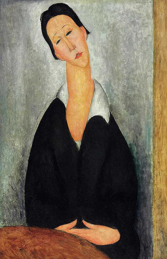 波兰妇女肖像，约1919年`Portrait of a Polish Woman, c. 1919 by Amedeo Modigliani