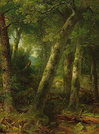 《晨光中的森林》，1855年`Forest in the Morning Light, 1855 by Asher Brown Durand
