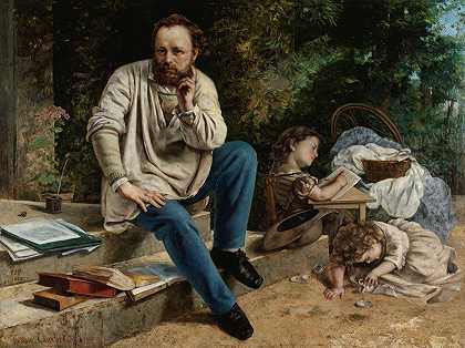 1853年，皮埃尔·约瑟夫·普劳东和他的孩子们`Pierre~Joseph Proudhon et ses enfants en 1853 (1865) by Gustave Courbet