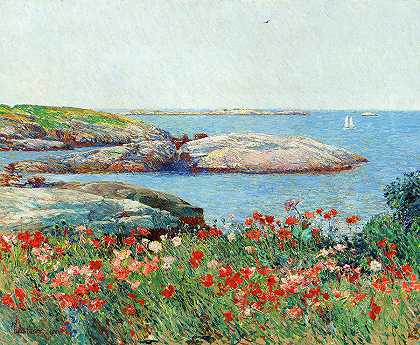 罂粟花，浅滩岛，约1891年`Poppies, Isles of Shoals, c. 1891 by Childe Hassam