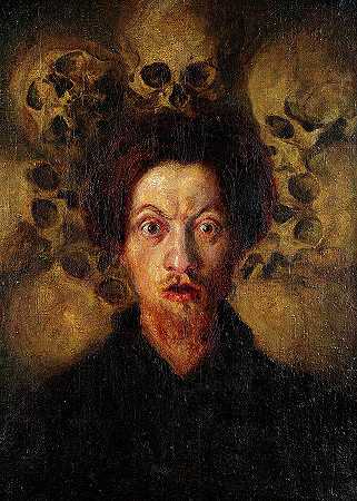 头骨自画像`Self-Portrait with Skulls by Luigi Russolo