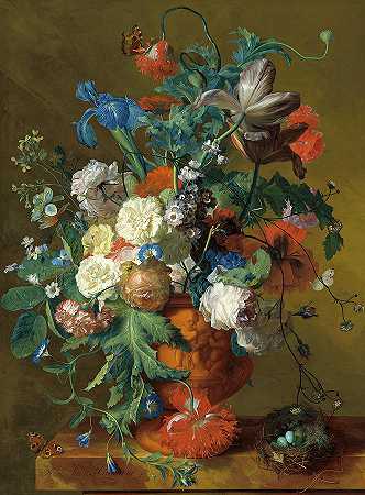 瓮中之花，1720-1722年`Flowers in an Urn, 1720-1722 by Jan van Huysum