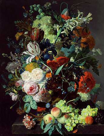 《花与果的静物》，1715年`Still Life with Flowers and Fruit, 1715 by Jan van Huysum