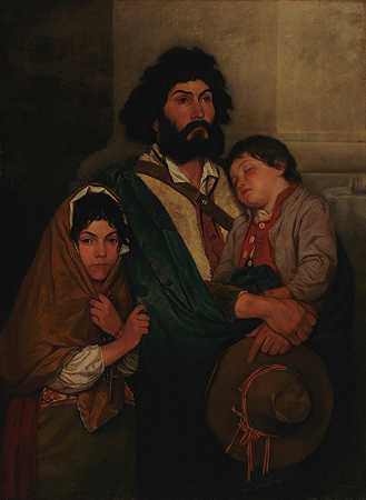 一位父亲和他的两个孩子来自苏比亚科`A Father With His Two Childen From Subiaco (1868) by Severin Falkman