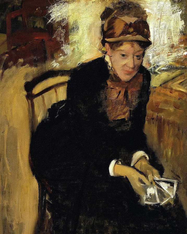 玛丽·卡萨特的肖像`A portrait of Mary Cassatt by Edgar Degas