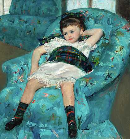 蓝色扶手椅上的小女孩，1878年`Little Girl in a Blue Armchair, 1878 by Mary Stevenson Cassatt