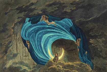 1818年莫扎特魔笛夜景女王`Queen of the Night Scene, for Mozart\’s Magic Flute, 1818 by Simon Quaglio