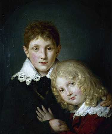 穆塞特儿童的保罗（1804-1880）和阿尔弗雷德（1810-1857）`Paul (1804~1880) et Alfred (1810~1857) de Musset enfants (1813) by Fortuné Dufau