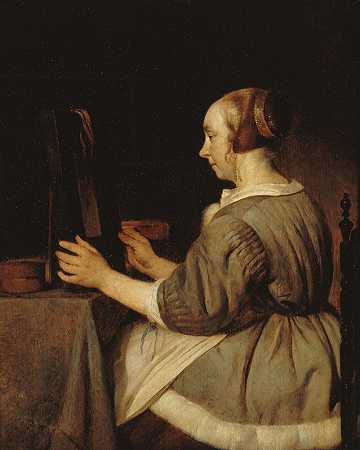 镜子里的女人`Femme au miroir (1662) by Gabriel Metsu
