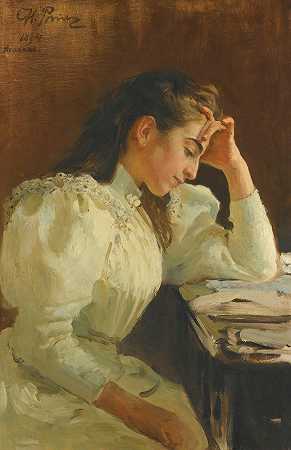 那不勒斯女孩的肖像`Portrait Of A Neapolitan Girl (1894) by Ilya Efimovich Repin