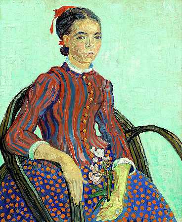 La Mousme坐在藤椅上`La Mousme, Sitting in a Cane Chair by Vincent van Gogh