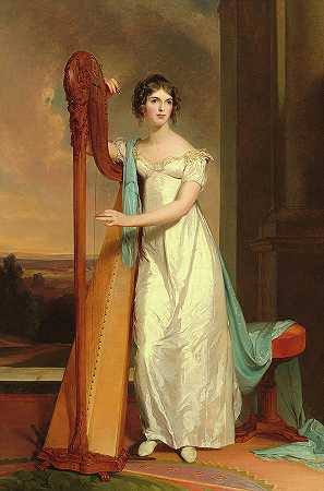 《竖琴夫人》，伊丽莎·里奇利，约1818年`Lady with a Harp, Eliza Ridgely, c. 1818 by Thomas Sully