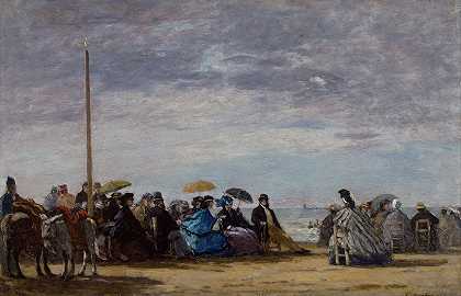 海滩`The beach (1864) by Eugène Boudin